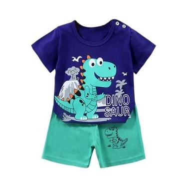 Imagem de Conjunto De Pijama Infantil De Algodão Com Estampa De Urso E Dinossaur