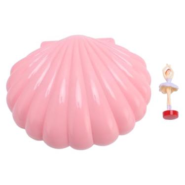 Imagem de Fabater Caixa de Joias Musicais para Meninas, Forma de Concha Fofa Com Espelho de Maquiagem, Organizador de Caixa de Música Infantil para Crianças, Plástico 6,3 X 5,12 pol. (Róseo)
