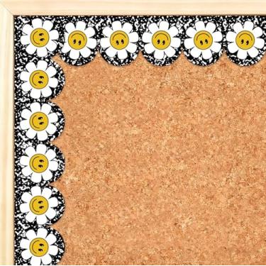 Imagem de Whaline Borda de quadro de avisos de volta às aulas de 10 metros, composição branca e branca, margarida, recortada, acabamento para decoração de quadro-negro de sala de aula