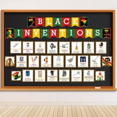 Imagem de Sherr Conjunto de quadro de avisos de invenções afro-americanas, história negra, pessoas famosas, inventores, decorações de sala de aula, recortes do mês da história negra para o Dia da Liberdade da
