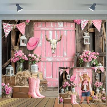 Imagem de 3 x 2,4 m fundo rosa vaqueira ocidental rústica celeiro rosa flores do oeste selvagem fotografia fundo para meninas vaqueira ocidental chá de bebê decoração de festa de aniversário banner