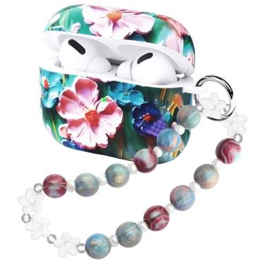 Imagem de Casililor Capa para Airpods Pro 2 Capa estética com pingente de chaveiro fofo compatível com Airpod Pro 2ª geração (2022) Shell para meninas mulheres flor verde