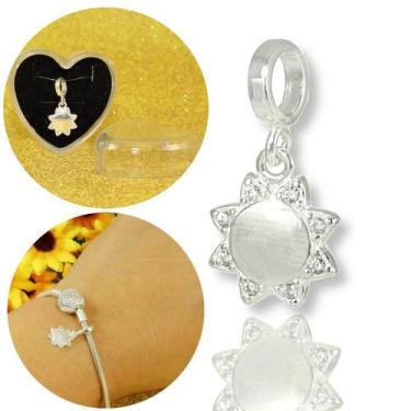 Imagem de Berloque Charms Flor Girasol Cravejado Zirconia Prata Lei - Lojas La&N