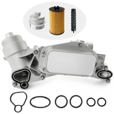 Imagem de Adaptador de montagem do filtro do refrigerador de óleo do motor, tampa de alumínio com junta, inserção, tampa compatível com Chevy Cruze Sonic Malibu Aveo 2008-2019, Saturn Astra 1.6L 1.8L Substitua