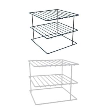 Imagem de Kit 2 Organizadores de Pratos para Armário Prateleira Cozinha Louça Aço Resistente Não Enferruja (Kit 2 Organizadores Quadrado,Preto)