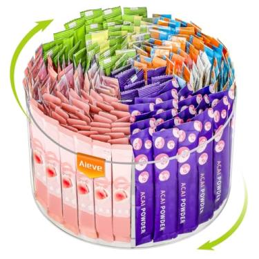 Imagem de AIEVE Organizador de pacotes de bebidas, Lazy Susan, organizador de mesa giratória de 360° para pacotes de hidratação de mistura de bebidas, recipiente de acrílico com sabor de água, suporte de