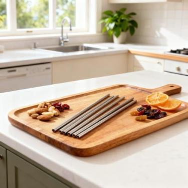 Imagem de Conjunto de canudos reutilizáveis de aço inoxidável com 6 canudos de metal com escova de limpeza para bebidas frias e uso diário