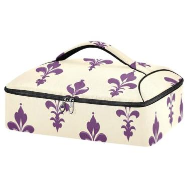 Imagem de CEBUGI Porta-caçarola com isolamento padrão Fleur De Lis para alimentos quentes ou frios, transportador de alimentos isolado para festas potluck/piquenique/churrascos, serve para 23 x 33 cm
