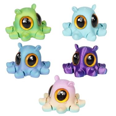 Imagem de Pacote com 5 ímãs de geladeira decorativos de polvo - Mini animais com orelhas pequenas, decoração de desenho animado impresso em 3D articulado para exibições de fotos, memorandos, armários