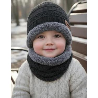 Imagem de Kit Infantil Criança Touca Gorro Cachecol Forrada Lã Inverno - Modas F