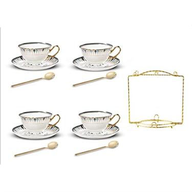 Imagem de Conjunto de xícara de chá britânico conjunto de xícaras de chá de cerâmica conjunto de chá da tarde conjunto de xícaras de café de porcelana para chá da tarde latte café sobremesa conjunto de xícaras