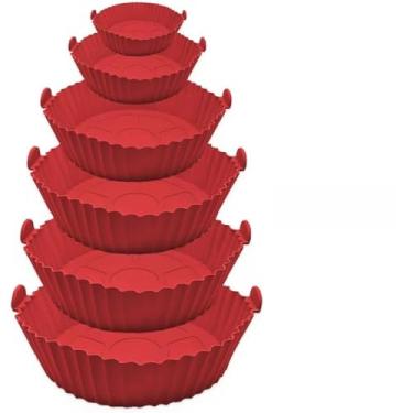 Imagem de Kit 6 Formas de Silicone para Air Fryer | Antiaderente, Reutilizável | Até 230°C | Forno, Micro-ondas e Lava-louças(Vermelho-KIT 1)