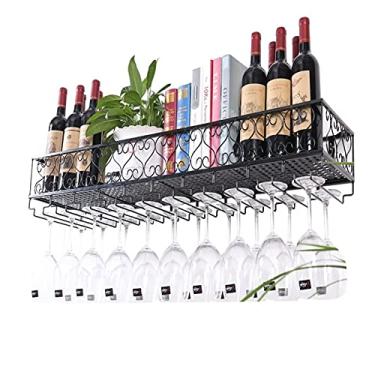 Imagem de Prateleiras de vinho de metal, prateleira de vinho pendurada na parede com suporte de vidro e suporte de garrafa suporte de vinho para taças de champanhe, design longo/120 * 25 * 17 cm