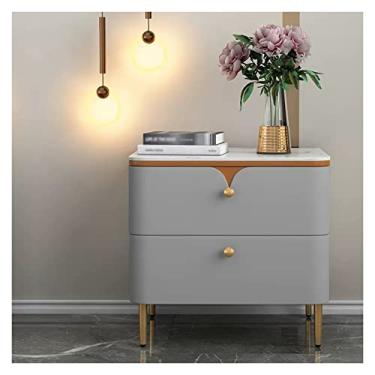Imagem de Mesa de cabeceira moderna de madeira cinza com 2 gavetas mesa de cabeceira com alça dourada e pernas de mesa para quarto, sala de estar, escritório prático (L50 x P40 x A51 cm)