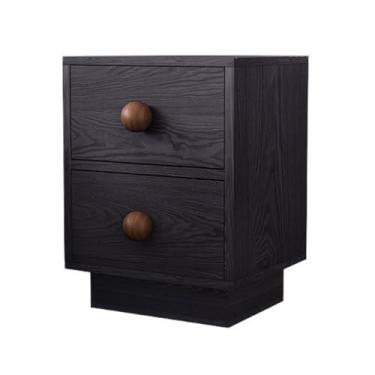 Imagem de Mesa de cabeceira de madeira vintage moderna com gaveta, armário de armazenamento doméstico adequado para quarto prático (preto)