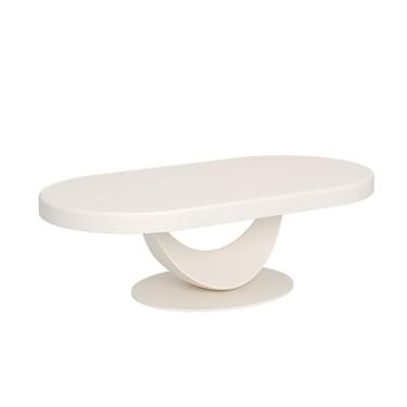 Imagem de Mesa de centro moderna de madeira oval pequena para sala de estar - mesa de centro de madeira maciça que economiza espaço para casas compactas, simples (120 cm)