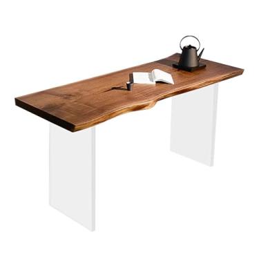 Imagem de Escrivaninha de madeira versátil de estilo simples, grande mesa de trabalho com ampla mesa e pernas de acrílico, madeira de nogueira preta fácil de instalar (S)