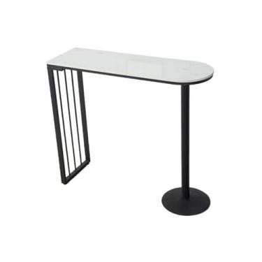 Imagem de Mesa de bar de mármore com moldura de metal para casa luz luxuosa mesa de jantar de cozinha de pé alto (preta, 120 x 40 x 105 cm)