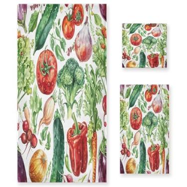 Imagem de xigua Conjunto de toalhas de banheiro de vegetais aquarela absorvente macio 3 peças toalha de banho toalha de mão toalhas decorativas para banheiro, academia, hotel, praia, piscina
