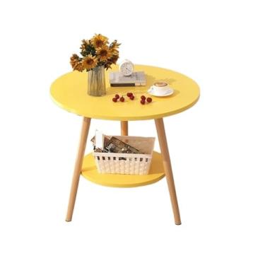 Imagem de Mesa de centro sofá mesa lateral redonda de madeira para sala de estar recepção varanda mesa lateral de jantar casual (amarelo, grande)