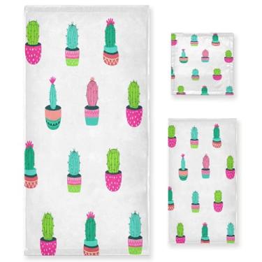 Imagem de xigua Conjunto de toalhas de banheiro coloridas cactos absorventes macios 3 peças toalha de banho toalha de mão toalhas decorativas para banheiro, academia, hotel, praia, piscina