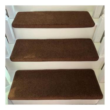 Imagem de Escadas antiderrapantes para degraus de madeira - 65-100 cm de comprimento, 24 cm de largura, tapetes arredondados, ideal para crianças, idosos e animais de estimação - 1 peça marrom (25,6 x 9,4 x 1,2