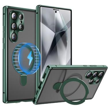 Imagem de LYJSMGZ Capa militar para Samsung Galaxy S25 Ultra/S25 Plus/S25, capa com suporte magnético de metal, à prova de choque, verde, S25 Ultra