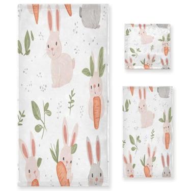 Imagem de xigua Coelhos fofos conjunto de toalhas de banheiro absorvente macio 3 peças toalha de banho toalha de mão toalhas decorativas para banheiro, academia, hotel, praia, piscina