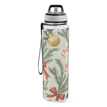 Imagem de xigua Garrafa de água de doces de Natal com tampa de palha, garrafas de água de academia transparentes à prova de vazamentos para esportes ao ar livre, beber fitness, treino, viagem, 940 ml