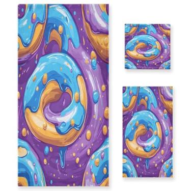 Imagem de xigua Conjunto de toalhas de banheiro de desenho animado Donut absorvente macio 3 peças toalha de banho toalha de mão toalhas decorativas para banheiro, academia, hotel, praia, piscina