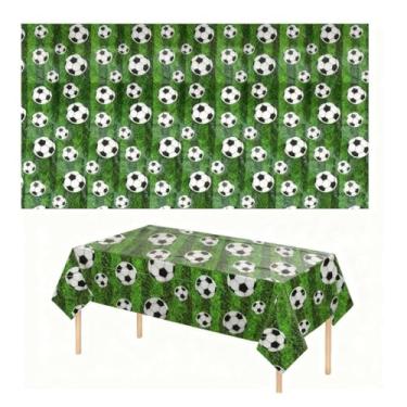 Imagem de 1 pacote com toalha de mesa retangular de futebol de 137 x 203 cm de comprimento para buffet, festa de aniversário, jantar, piquenique ou toalha de mesa para uso em eventos de cozinha