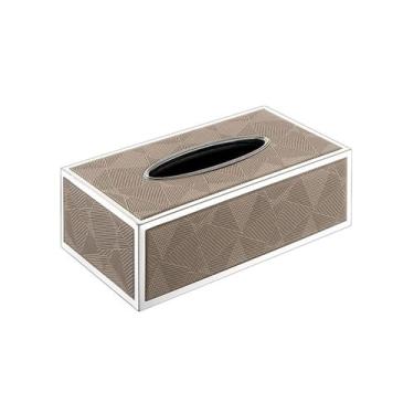 Imagem de KHUTRW3D Caixa de lenços de couro de aço inoxidável moderna de alta cor para sala de estar, enfeites de mesa de café, mesa de jantar, caixa de gaveta de luxo (grande)