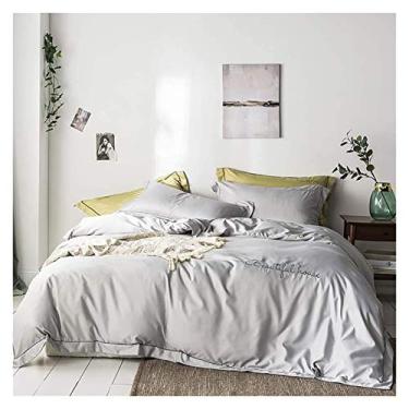 Imagem de Conjunto de capa de edredom tamanho king size cinza cetim seda macia 4 peças conjunto de capa de colcha tamanho casal king tamanho queen