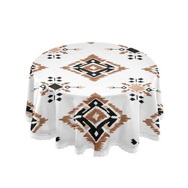 Imagem de Qilmy Toalha de mesa redonda de palmeira de treliça verde, 152 cm, resistente à água, à prova de derramamento, capa de mesa grande para jantar de reunião de família em ambientes internos e externos