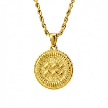 Imagem de Colar com pingente de constelação banhado a ouro 18K, corrente de corda ajustável, impermeável e antioxidante, colares do zodíaco masculino e feminino, embalagem de caixa de presente, presente de