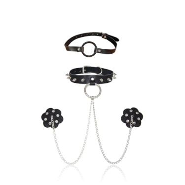 Imagem de Correntes corporais ajustáveis com gargantilha de pescoço para mulheres, grampos corporais para brincar, grampos de mamilo com gargantilha de pescoço