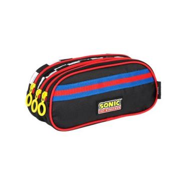 Imagem de Estojo Escolar Triplo Juvenil Menino Moderno Sonic - Maxlog, Preto
