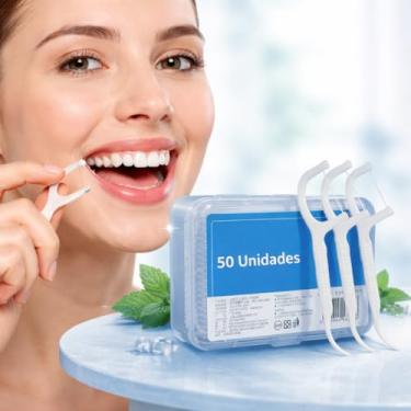 Imagem de Fio Dental Com Haste 2 em 1 Fio Dental em Arco e Palito de Dente Portátil Macio Higiênico para Limpeza Profunda 50/100/150/200 Unidades (50)