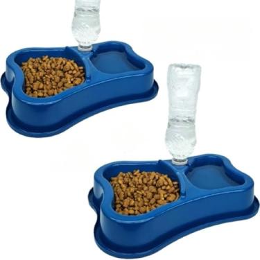 Imagem de Comedouro Duplo Anti Formiga com Bebedouro Automático para Cães e Gatos, Suporte Universal para Garrafa Pet(Kit Azul + Azul)