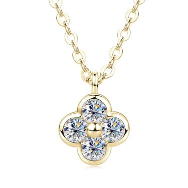 Imagem de PROSTORY Colar feminino com pingente de moissanita, 3 mm, cor D VVS1, imitação de diamante criado em laboratório, banhado a ouro 14K, pingente de quatro folhas para esposa, mãe, presente de