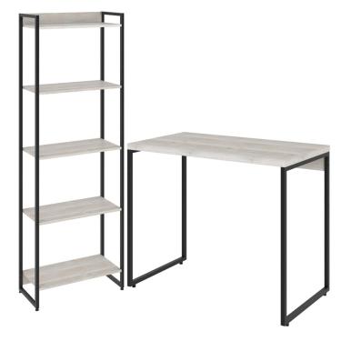 Imagem de Kit Para Escritório Estante Areta 5 Prateleiras Mesa Industrial Aspen 90cm C01 Snow - Lyam Decor