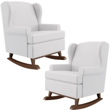 Imagem de Kit 2 Poltronas De Amamentação Com Balanço Malu Base De Madeira P02 Facto Branco Fosco - Lyam Decor