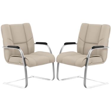 Imagem de Kit 02 Cadeiras De Escritório Fixa Executiva New Onix F02 Tecido Sintético Areia - Lyam Decor