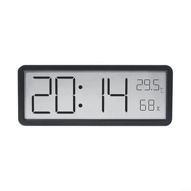 Imagem de Relógio de parede digital com tela LCD para exibição de temperatura e umidade, despertador programável para quarto de escritório em casa, USB ou 3 pilhas AAA, branco (preto)