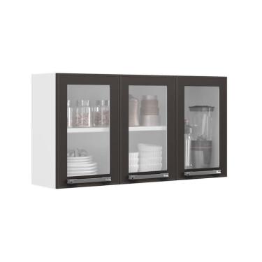 Imagem de Armário Aéreo De Cozinha Grafite 3 Portas Com Vidro Florença