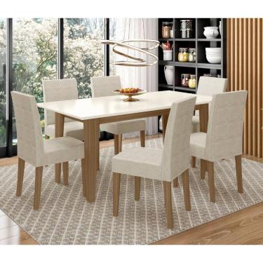 Imagem de Conjunto Sala De Jantar Retangular Mesa Liz 160cm E 06 Cadeiras Josi Carvalho Com Off White