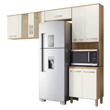 Imagem de Armario de Cozinha Fit com 8 Portas 261 cm - Nicioli, Freijo/Off White