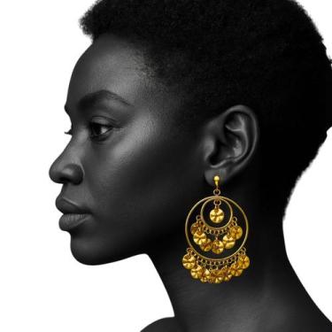 Imagem de Brinco de Pressão Grande Redondo Dourado ou Prateado Moedas - anjo da 