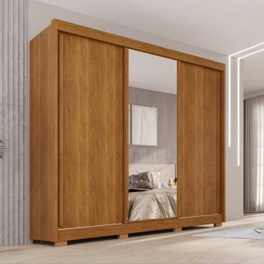 Imagem de Guarda-roupa Casal com Pés e Espelho 3 Portas 4 Gavetas 100% Mdf Ipanema Cinamomo/ Off White