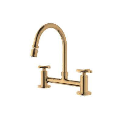 Imagem de Torneira Geométrica Duplo Comando Bica Alta Cilíndrica Dourado